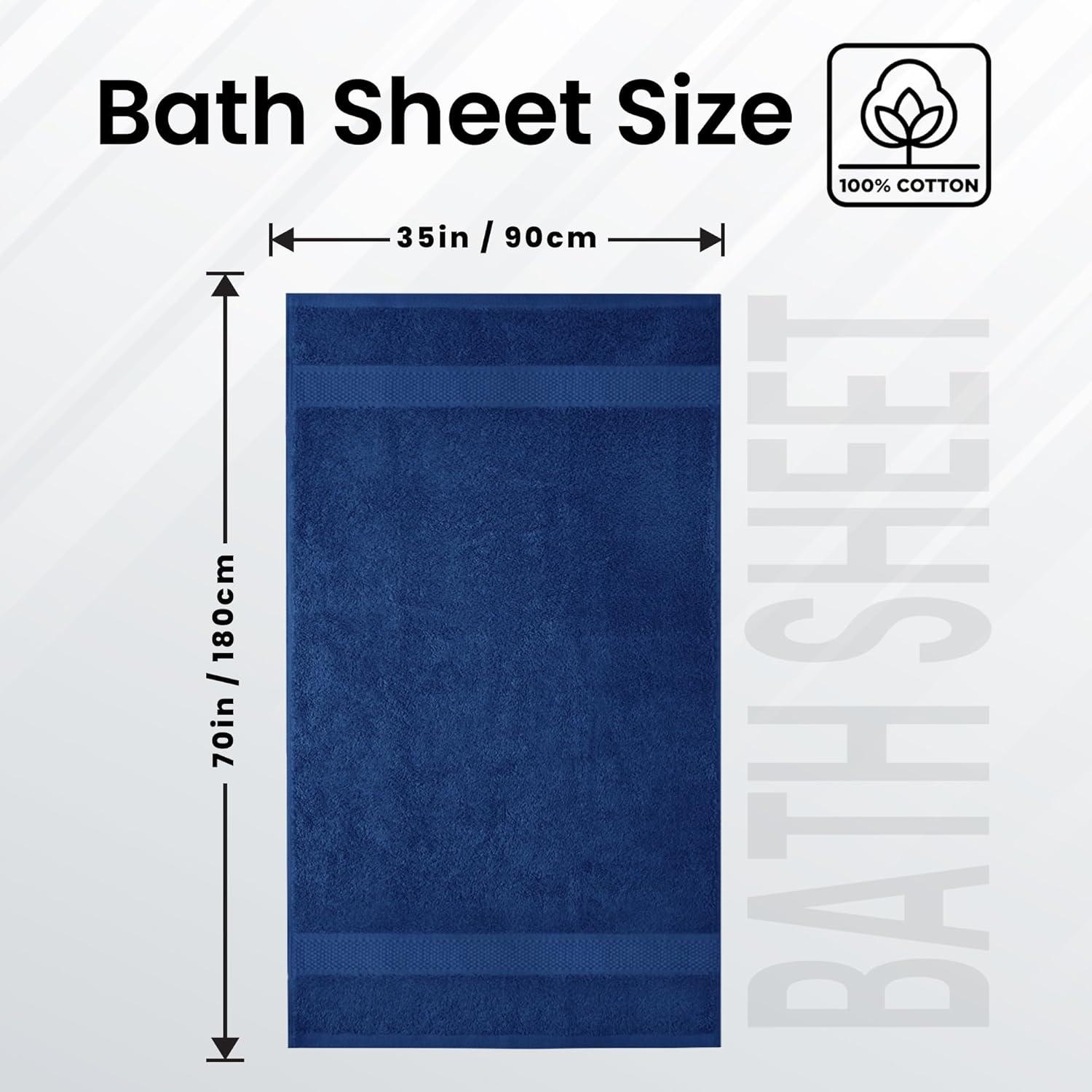 imageInfinitee Xclusives Luxury Bath Sheets Towels 1 Pack 600 GSM 35X70 Inches 100 Ring Spun Cotton Large Bath Towels for Bathroom Brilliant White Bath Sheets Pack 1Tranquil Navy