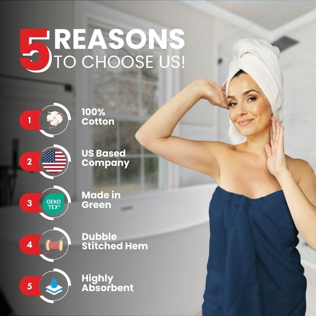 imageInfinitee Xclusives Luxury Bath Sheets Towels 1 Pack 600 GSM 35X70 Inches 100 Ring Spun Cotton Large Bath Towels for Bathroom Brilliant White Bath Sheets Pack 1Tranquil Navy