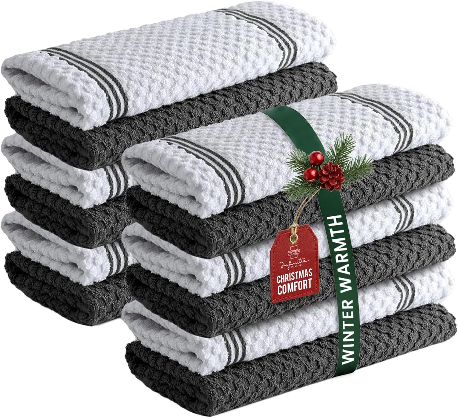 imageInfinitee Xclusives 100 Cotton Kitchen Towels 15x25 Inch Ultra Soft Tea Towel Super Absorbent Terry Dish Towels for Kitchen Linens BlueGrey