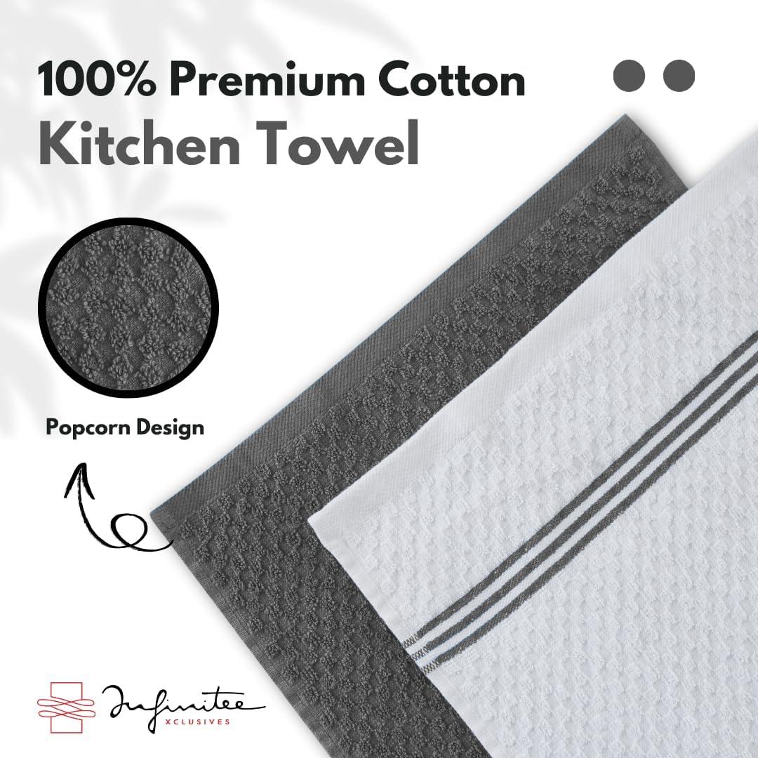 imageInfinitee Xclusives 100 Cotton Kitchen Towels 15x25 Inch Ultra Soft Tea Towel Super Absorbent Terry Dish Towels for Kitchen Linens BlueGrey