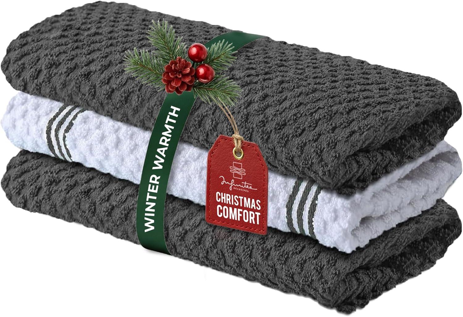 imageInfinitee Xclusives 100 Cotton Kitchen Towels 15x25 Inch Ultra Soft Tea Towel Super Absorbent Terry Dish Towels for Kitchen Linens BlueGrey