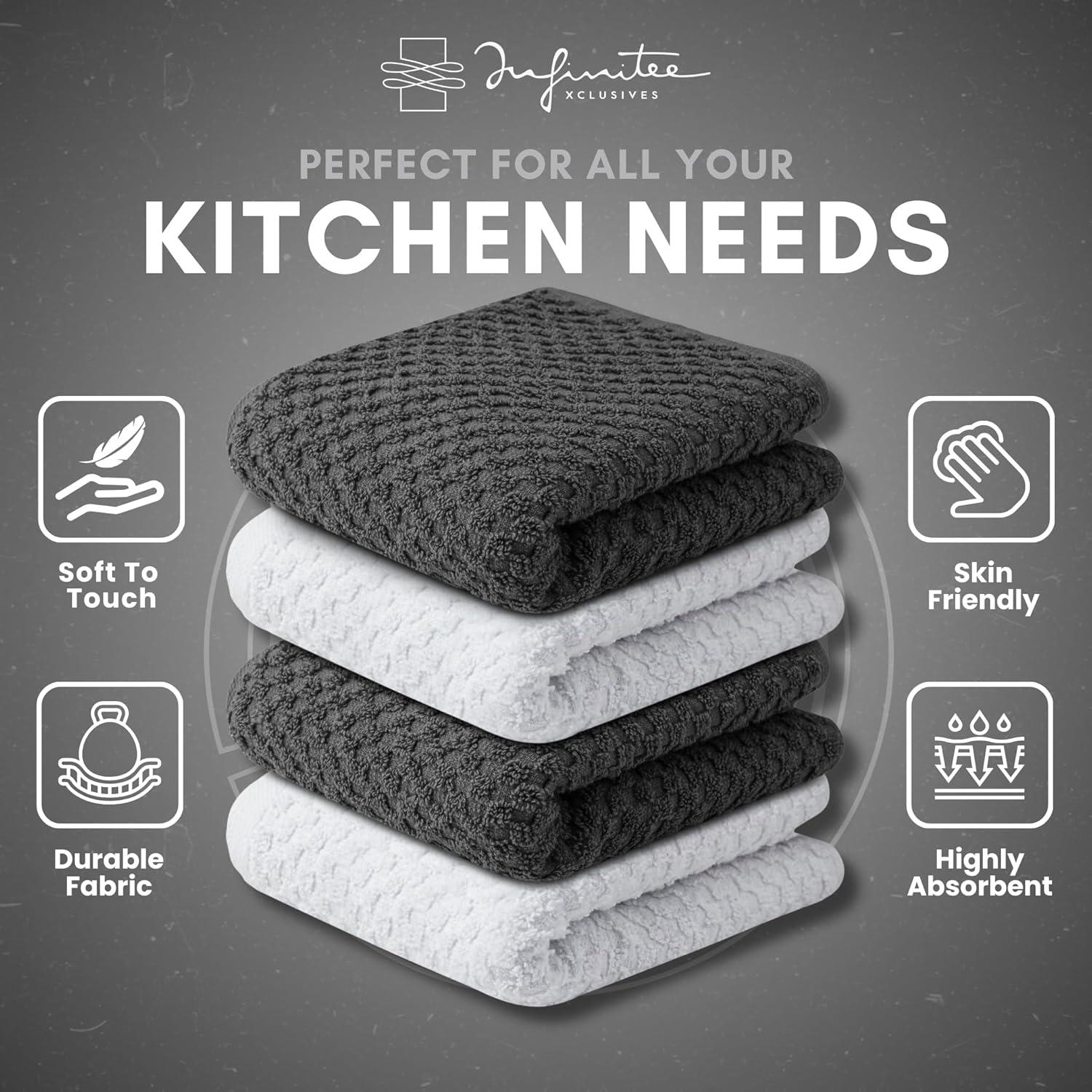 imageInfinitee Xclusives 100 Cotton Kitchen Towels 15x25 Inch Ultra Soft Tea Towel Super Absorbent Terry Dish Towels for Kitchen Linens BlueGrey