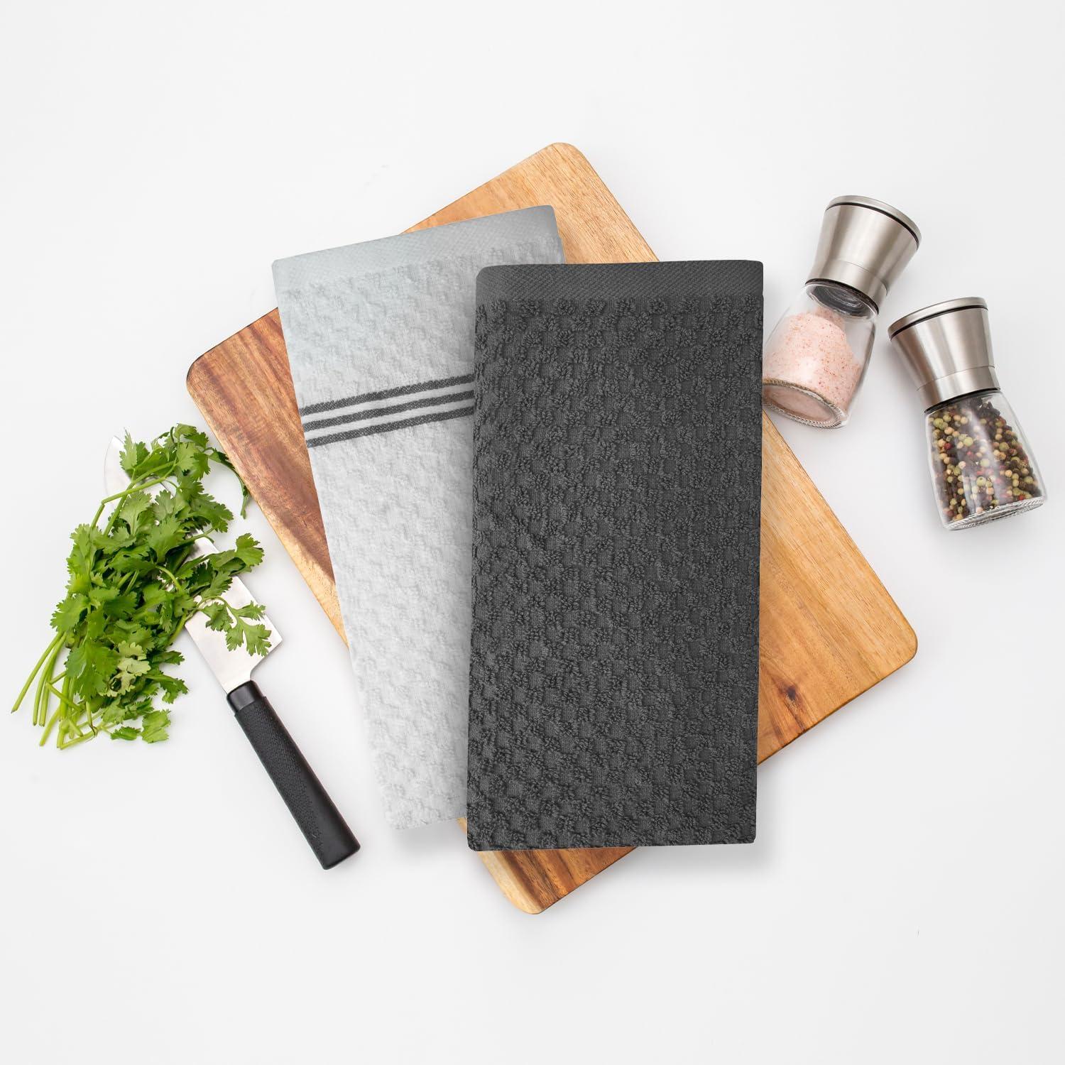 imageInfinitee Xclusives 100 Cotton Kitchen Towels 15x25 Inch Ultra Soft Tea Towel Super Absorbent Terry Dish Towels for Kitchen Linens BlueGrey