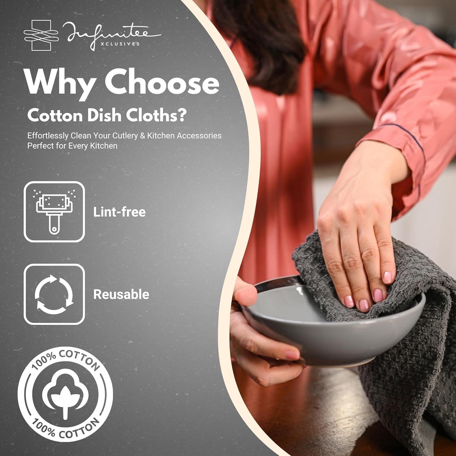 imageInfinitee Xclusives 100 Cotton Kitchen Towels 15x25 Inch Ultra Soft Tea Towel Super Absorbent Terry Dish Towels for Kitchen Linens BlueGrey