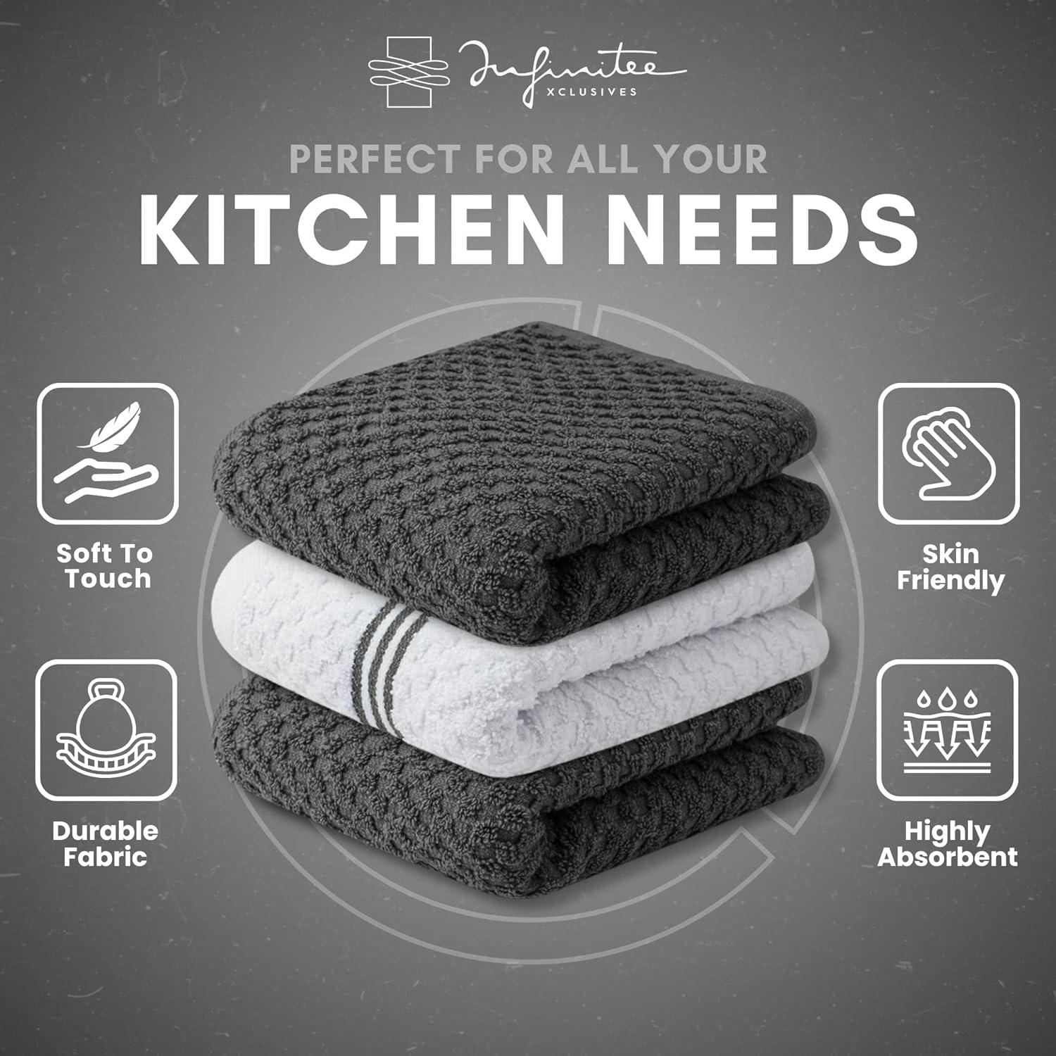 imageInfinitee Xclusives 100 Cotton Kitchen Towels 15x25 Inch Ultra Soft Tea Towel Super Absorbent Terry Dish Towels for Kitchen Linens BlueGrey