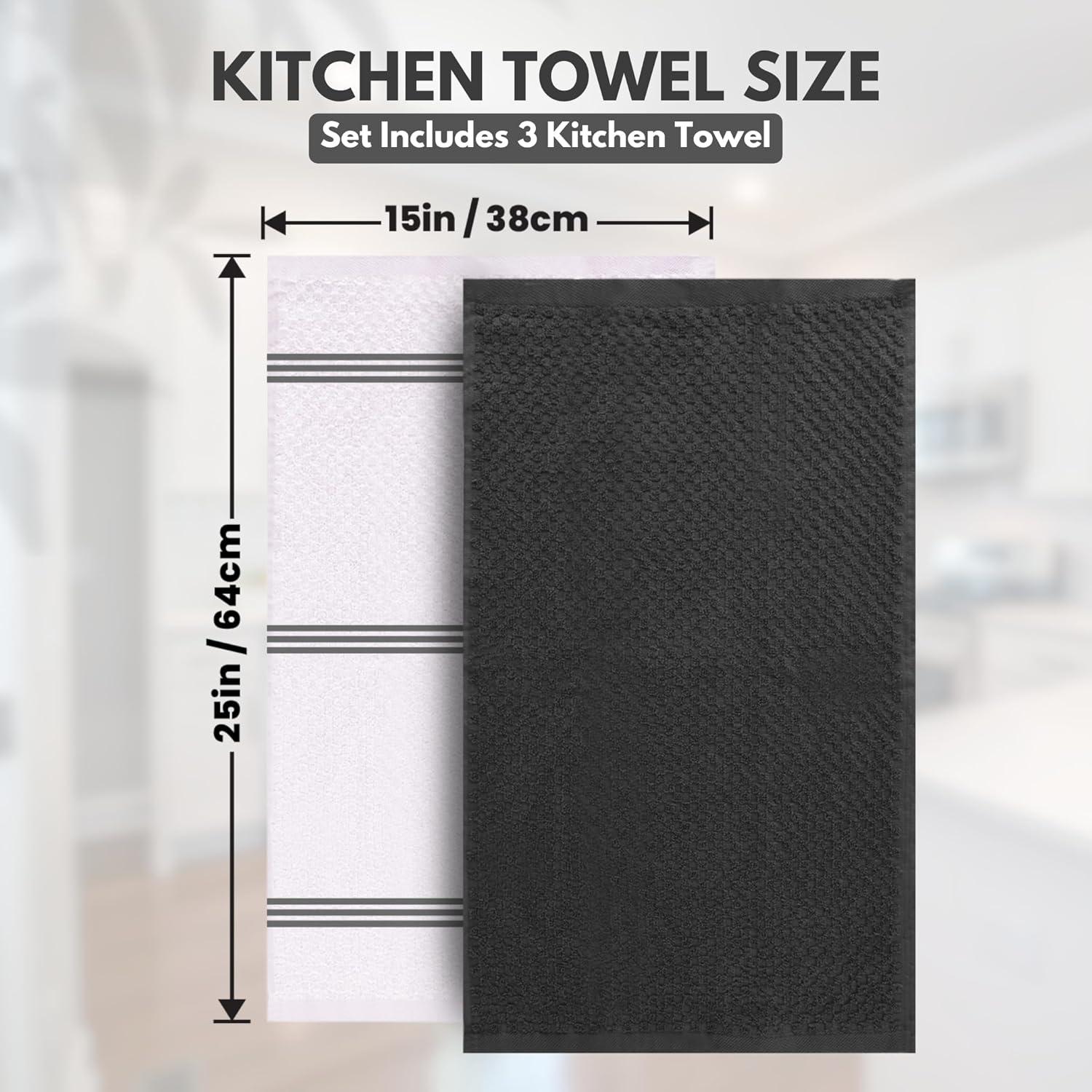 imageInfinitee Xclusives 100 Cotton Kitchen Towels 15x25 Inch Ultra Soft Tea Towel Super Absorbent Terry Dish Towels for Kitchen Linens BlueGrey