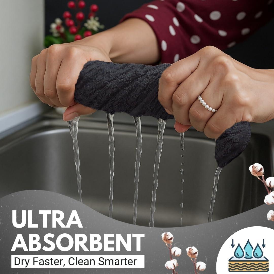 imageInfinitee Xclusives 100 Cotton Kitchen Towels 15x25 Inch Ultra Soft Tea Towel Super Absorbent Terry Dish Towels for Kitchen Linens BlueGrey