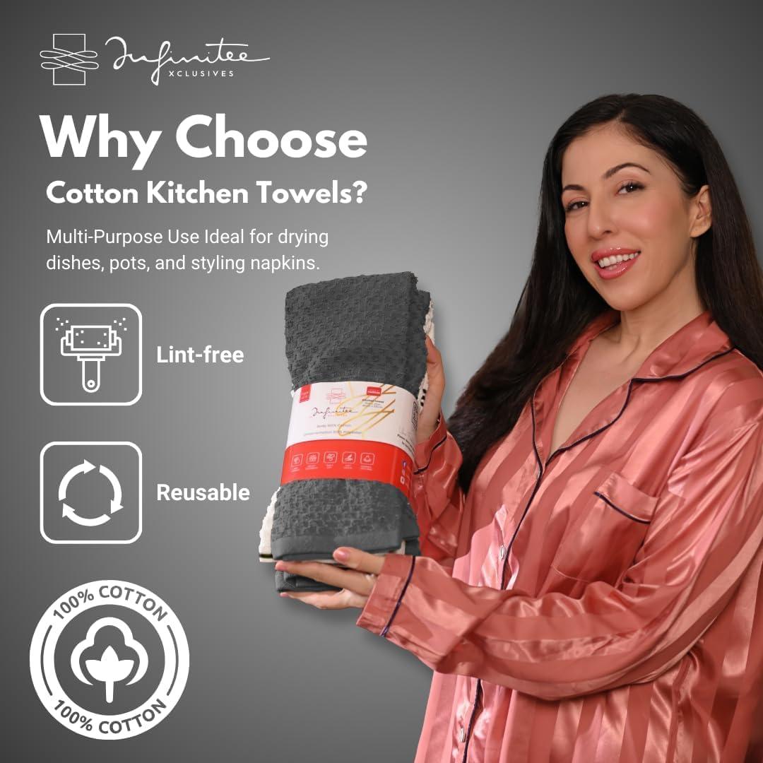 imageInfinitee Xclusives 100 Cotton Kitchen Towels 15x25 Inch Ultra Soft Tea Towel Super Absorbent Terry Dish Towels for Kitchen Linens BlueGrey