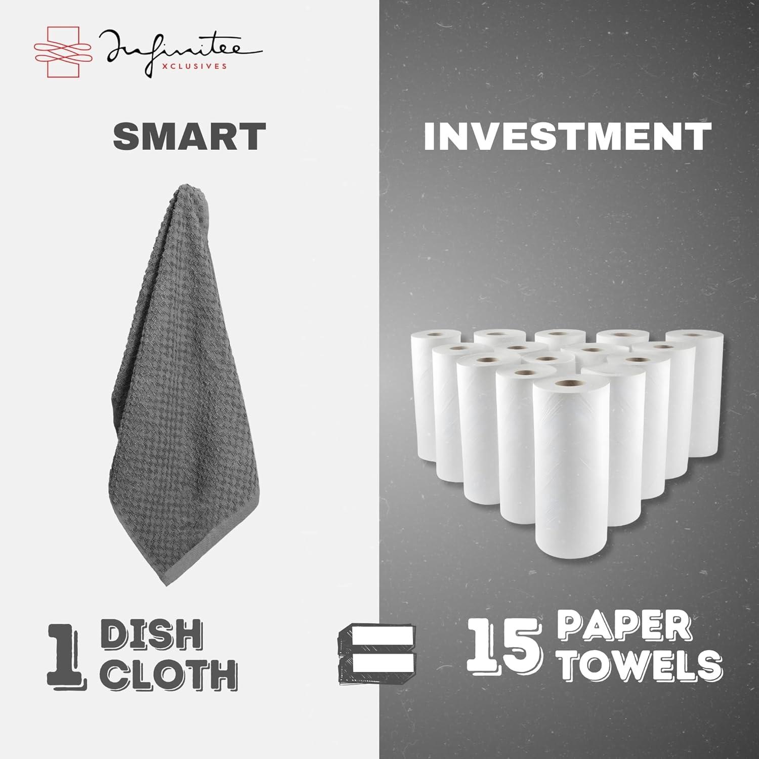 imageInfinitee Xclusives 100 Cotton Kitchen Towels 15x25 Inch Ultra Soft Tea Towel Super Absorbent Terry Dish Towels for Kitchen Linens BlueGrey