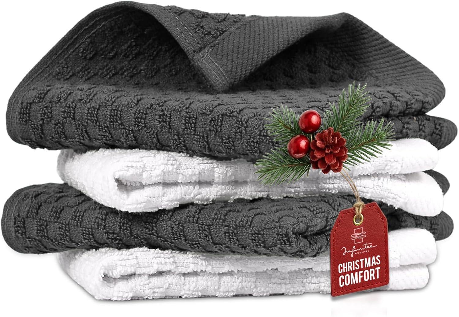 imageInfinitee Xclusives 100 Cotton Kitchen Towels 15x25 Inch Ultra Soft Tea Towel Super Absorbent Terry Dish Towels for Kitchen Linens BlueGrey