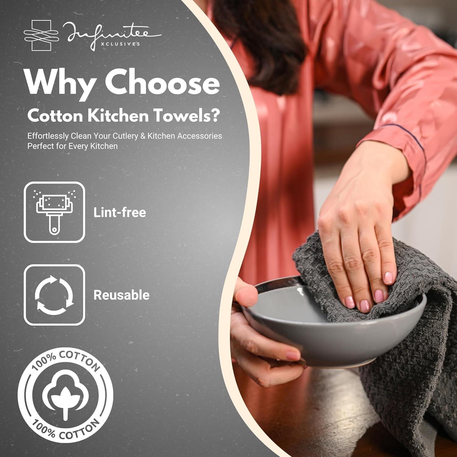 imageInfinitee Xclusives 100 Cotton Kitchen Towels 15x25 Inch Ultra Soft Tea Towel Super Absorbent Terry Dish Towels for Kitchen Linens BlueGrey