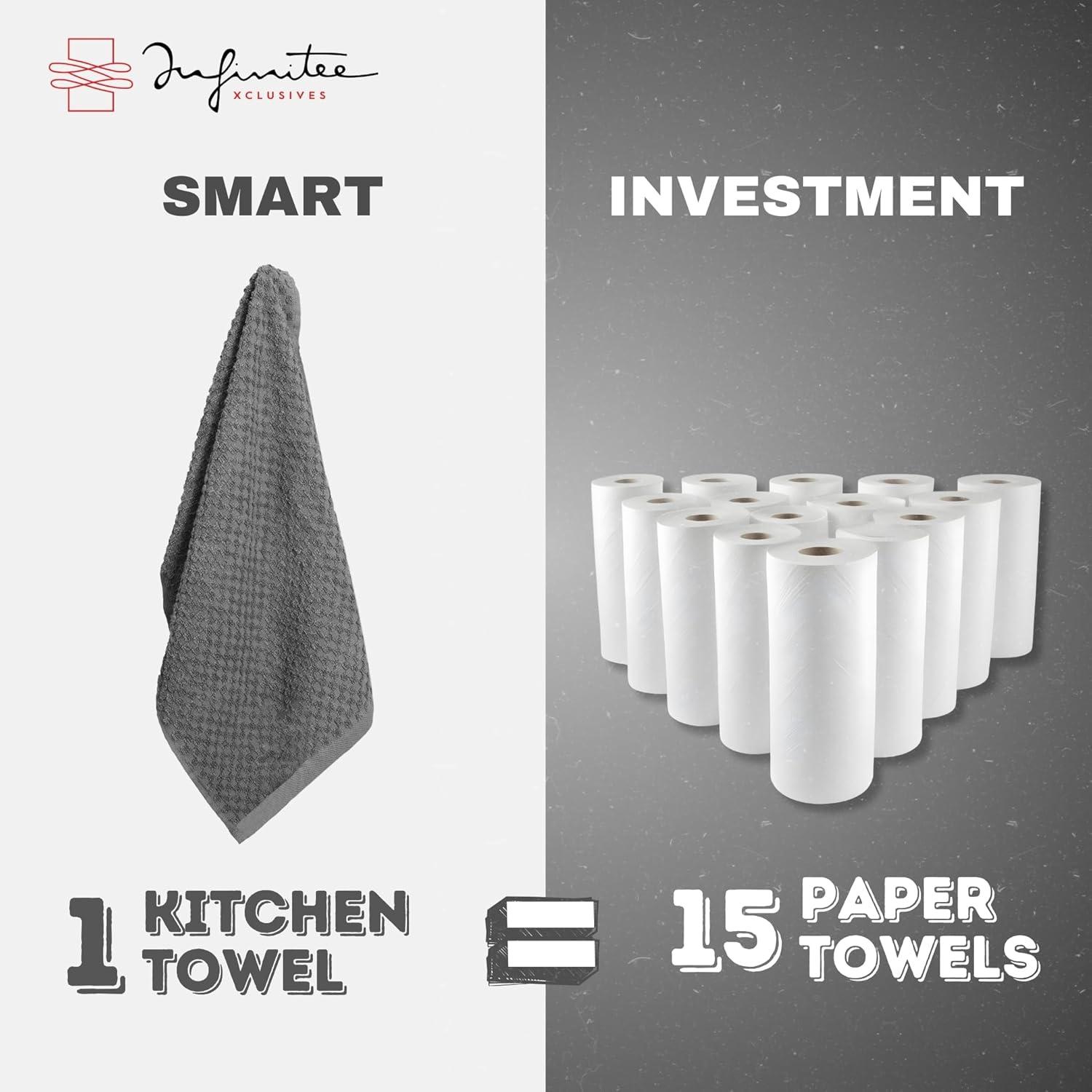 imageInfinitee Xclusives 100 Cotton Kitchen Towels 15x25 Inch Ultra Soft Tea Towel Super Absorbent Terry Dish Towels for Kitchen Linens BlueGrey