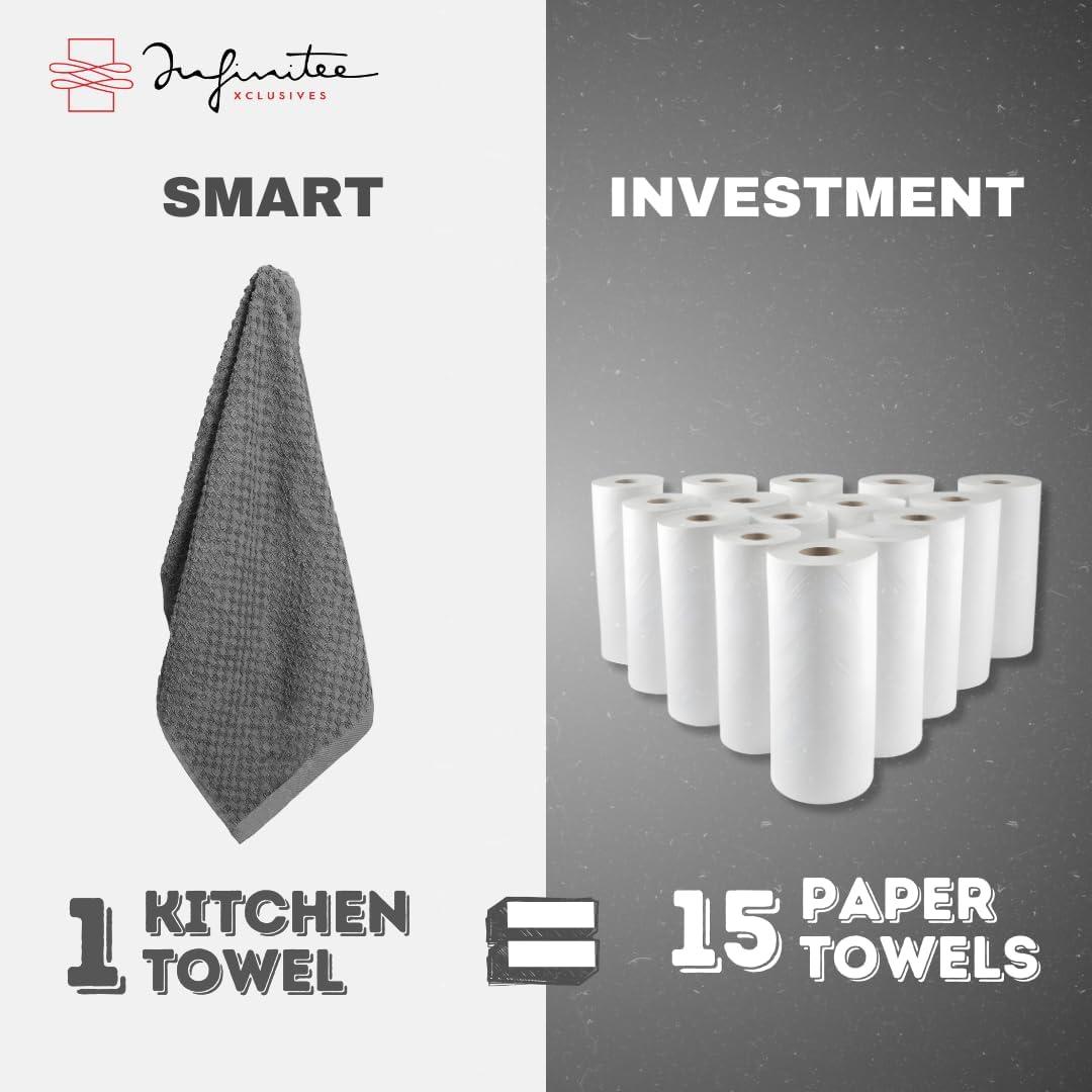 imageInfinitee Xclusives 100 Cotton Kitchen Towels 15x25 Inch Ultra Soft Tea Towel Super Absorbent Terry Dish Towels for Kitchen Linens BlueGrey