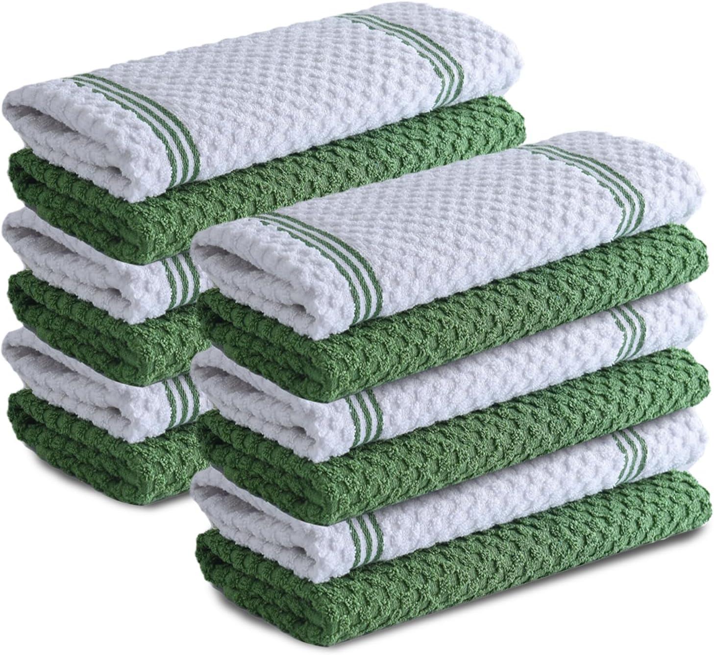 imageInfinitee Xclusives 100 Cotton Kitchen Towels 15x25 Inch Ultra Soft Tea Towel Super Absorbent Terry Dish Towels for Kitchen Linens BlueSturdy Green