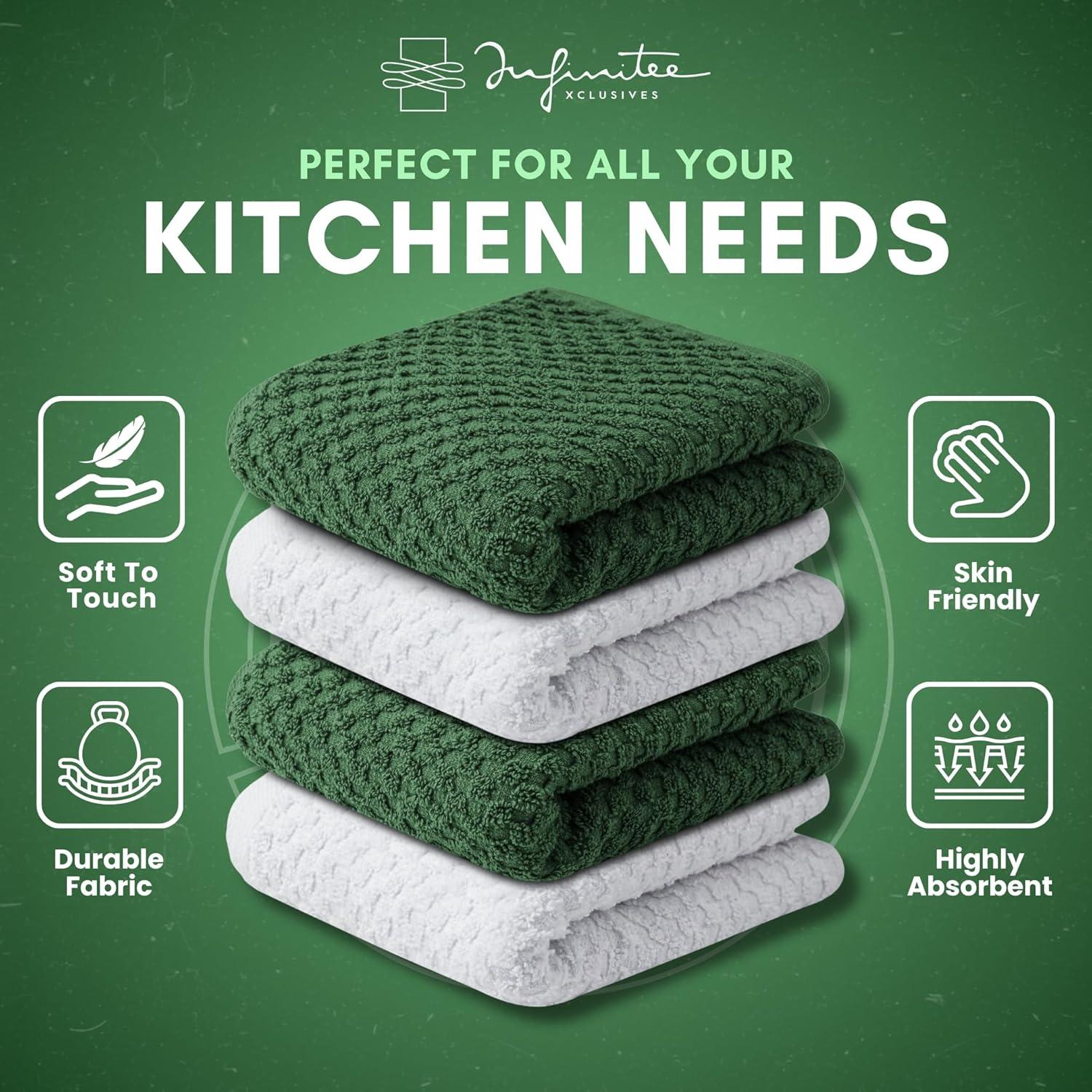 imageInfinitee Xclusives 100 Cotton Kitchen Towels 15x25 Inch Ultra Soft Tea Towel Super Absorbent Terry Dish Towels for Kitchen Linens BlueSturdy Green