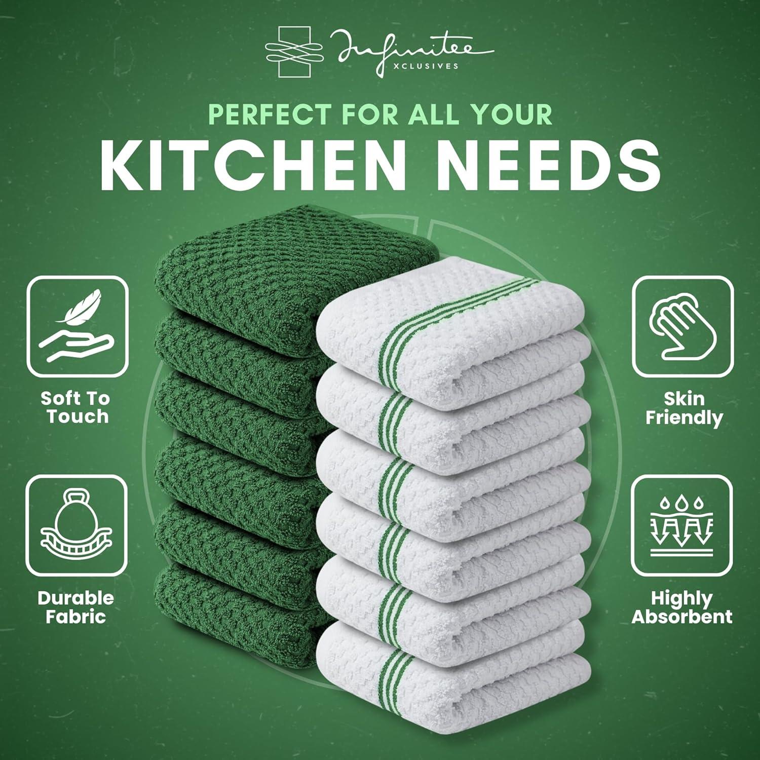 imageInfinitee Xclusives 100 Cotton Kitchen Towels 15x25 Inch Ultra Soft Tea Towel Super Absorbent Terry Dish Towels for Kitchen Linens BlueSturdy Green