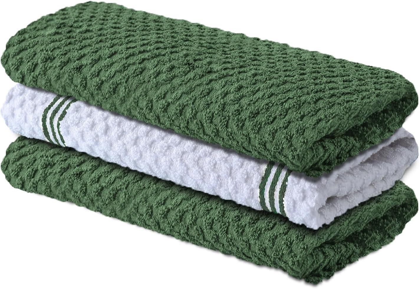 imageInfinitee Xclusives 100 Cotton Kitchen Towels 15x25 Inch Ultra Soft Tea Towel Super Absorbent Terry Dish Towels for Kitchen Linens BlueSturdy Green