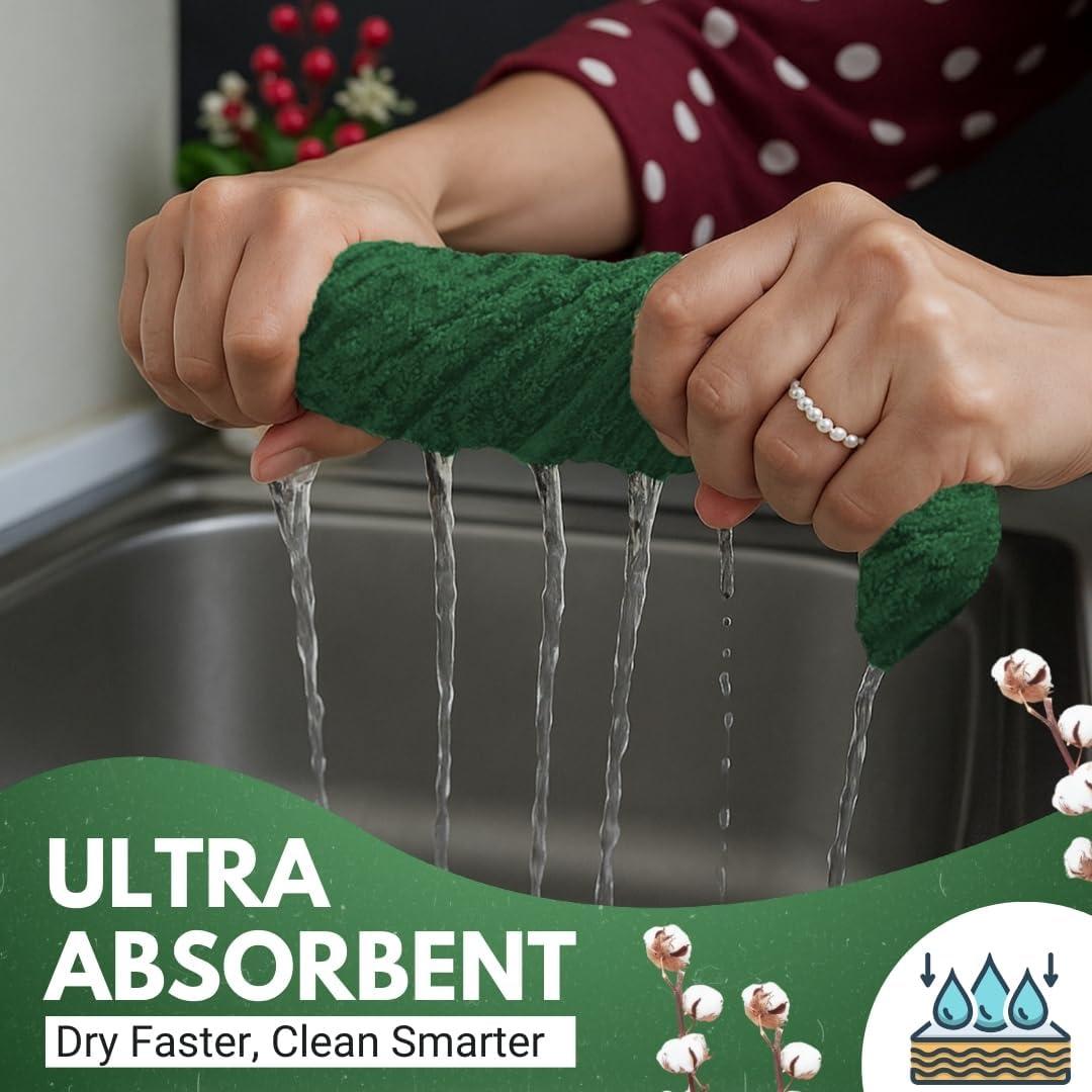 imageInfinitee Xclusives 100 Cotton Kitchen Towels 15x25 Inch Ultra Soft Tea Towel Super Absorbent Terry Dish Towels for Kitchen Linens BlueSturdy Green