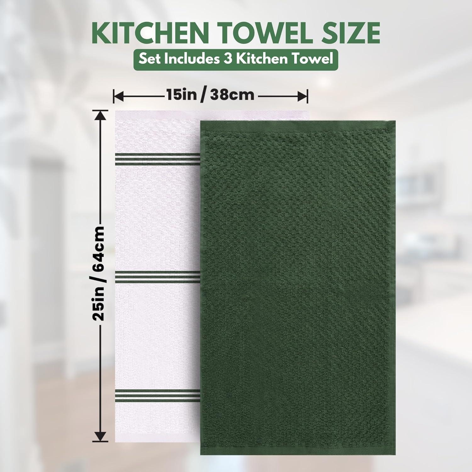 imageInfinitee Xclusives 100 Cotton Kitchen Towels 15x25 Inch Ultra Soft Tea Towel Super Absorbent Terry Dish Towels for Kitchen Linens BlueSturdy Green