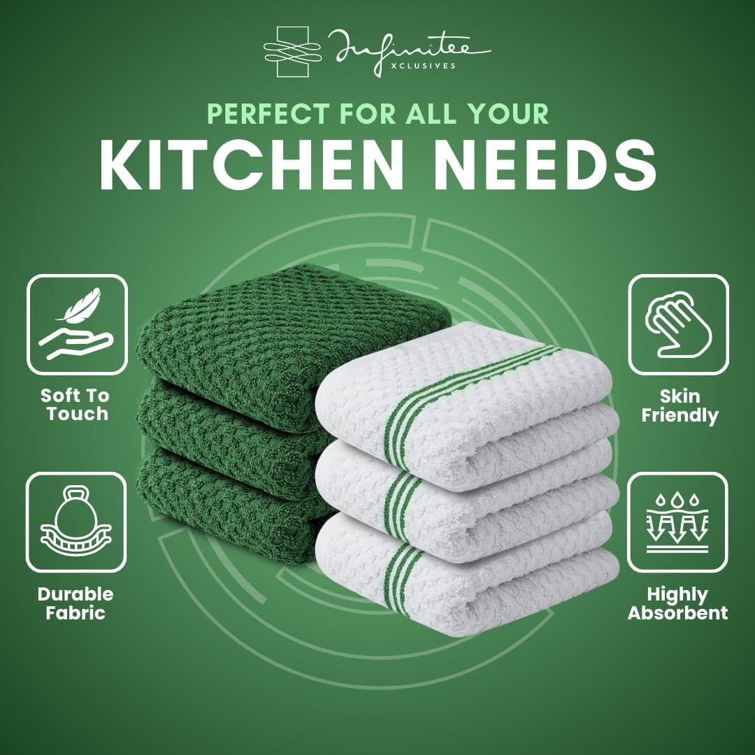 imageInfinitee Xclusives 100 Cotton Kitchen Towels 15x25 Inch Ultra Soft Tea Towel Super Absorbent Terry Dish Towels for Kitchen Linens BlueSturdy Green