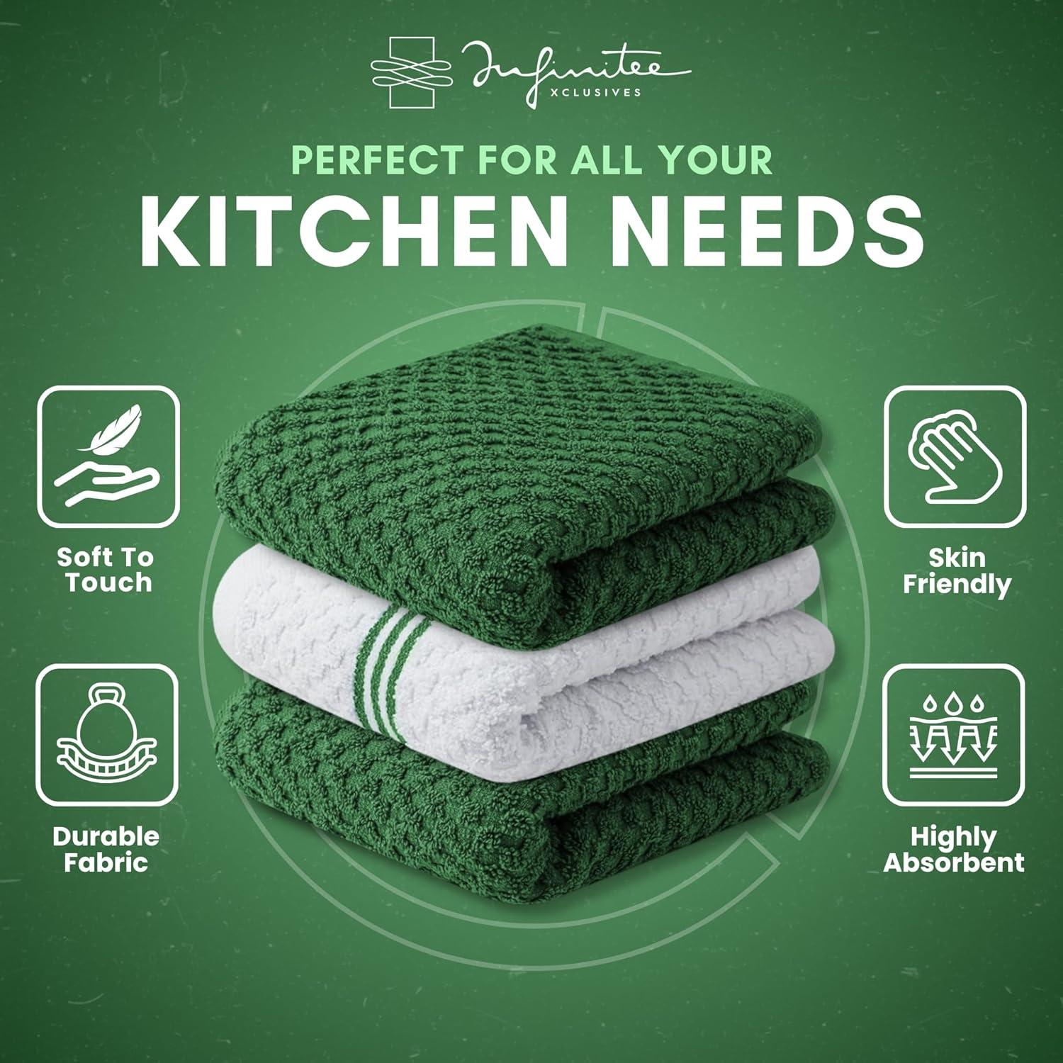 imageInfinitee Xclusives 100 Cotton Kitchen Towels 15x25 Inch Ultra Soft Tea Towel Super Absorbent Terry Dish Towels for Kitchen Linens BlueSturdy Green