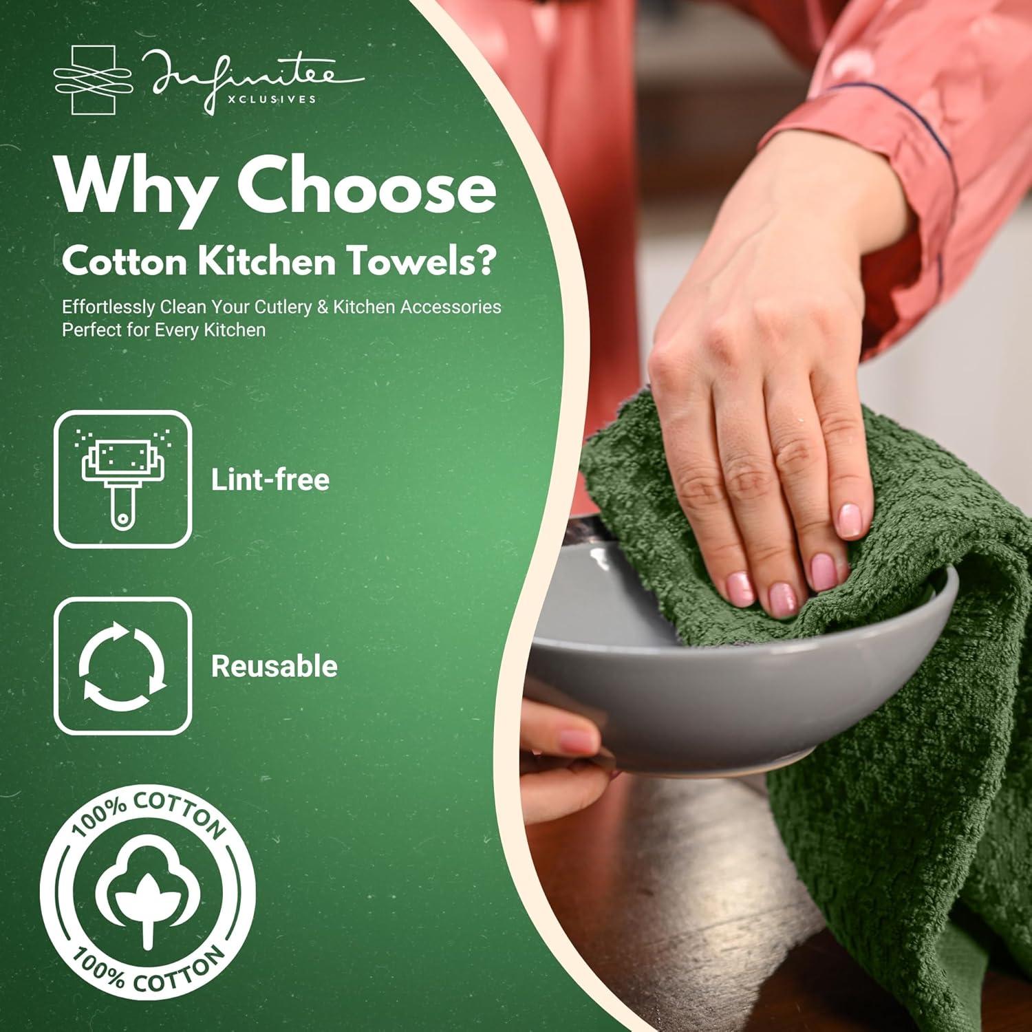 imageInfinitee Xclusives 100 Cotton Kitchen Towels 15x25 Inch Ultra Soft Tea Towel Super Absorbent Terry Dish Towels for Kitchen Linens BlueSturdy Green