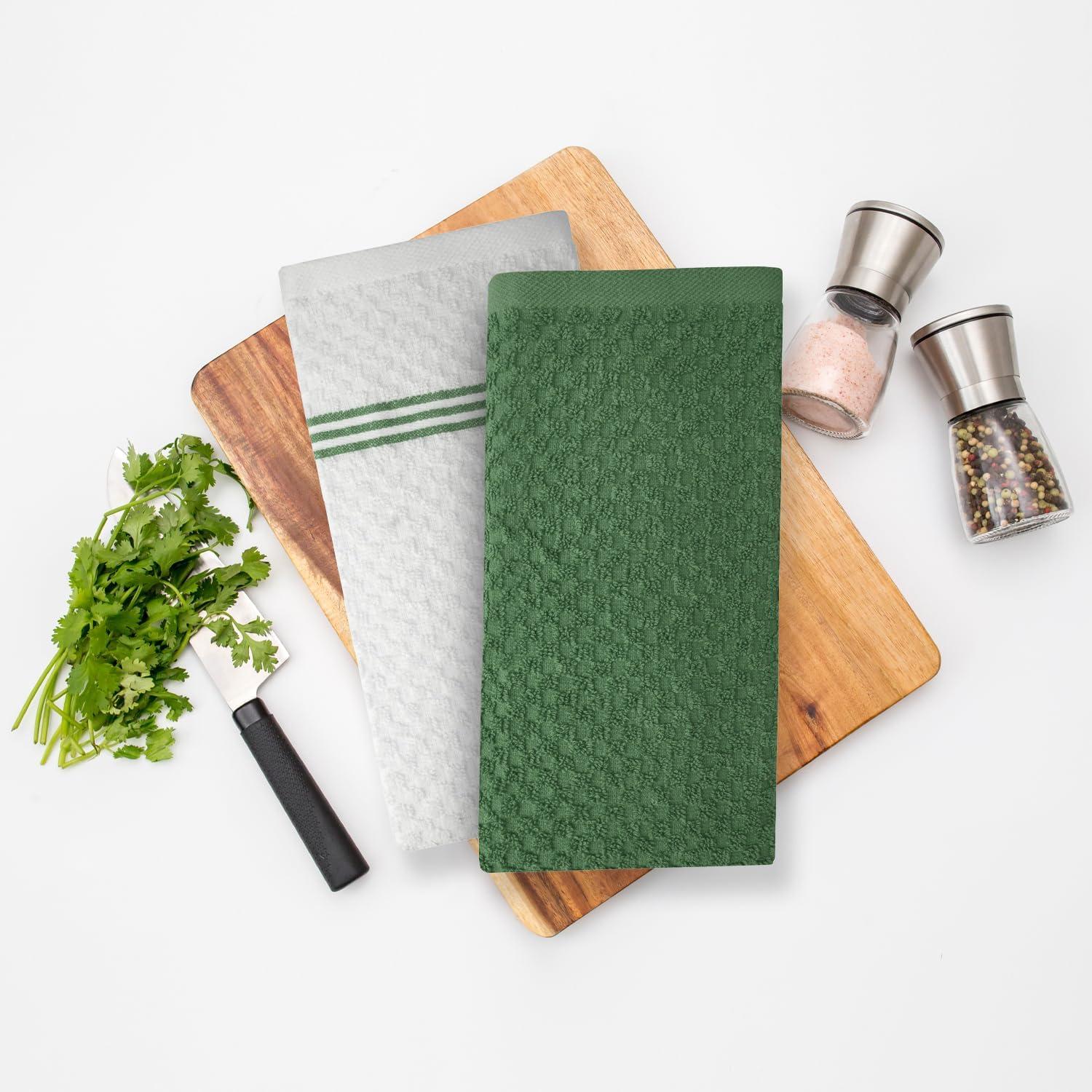 imageInfinitee Xclusives 100 Cotton Kitchen Towels 15x25 Inch Ultra Soft Tea Towel Super Absorbent Terry Dish Towels for Kitchen Linens BlueSturdy Green