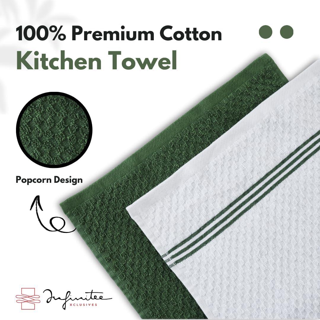 imageInfinitee Xclusives 100 Cotton Kitchen Towels 15x25 Inch Ultra Soft Tea Towel Super Absorbent Terry Dish Towels for Kitchen Linens BlueSturdy Green