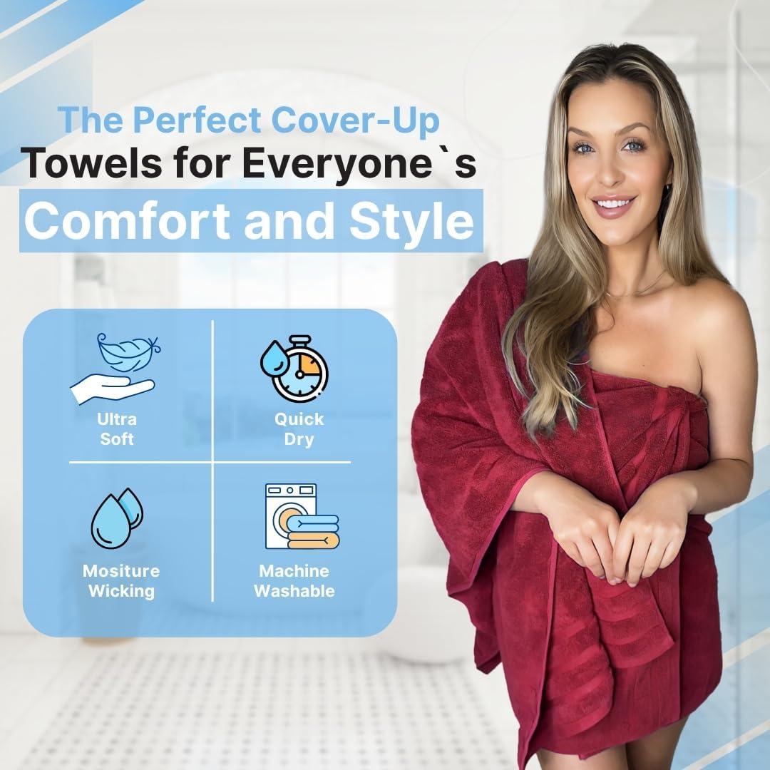 imageInfinitee Xclusives 100 Cotton Luxury Bath Towels Set of 2 27x54 Inches Brilliant White Bath Towels Pack 2Burgundy
