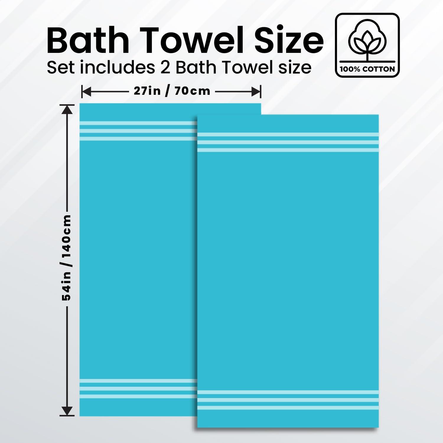 imageInfinitee Xclusives 100 Cotton Luxury Bath Towels Set of 2 27x54 Inches Brilliant White Bath Towels Pack 2Serene Teal