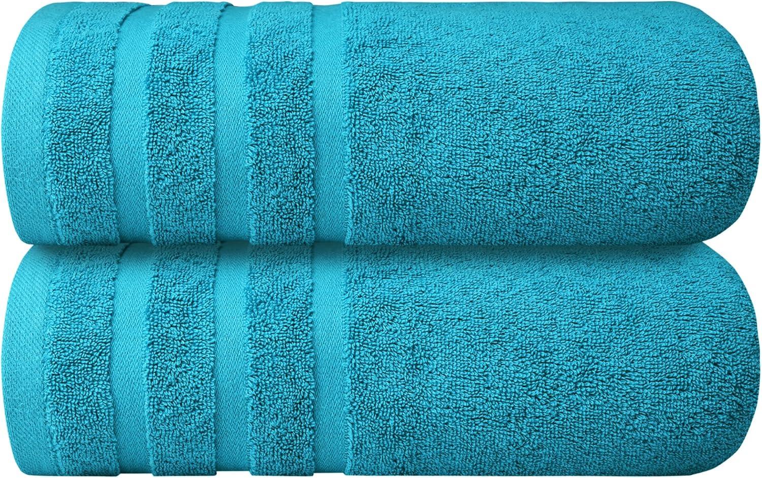 imageInfinitee Xclusives 100 Cotton Luxury Bath Towels Set of 2 27x54 Inches Brilliant White Bath Towels Pack 2Serene Teal