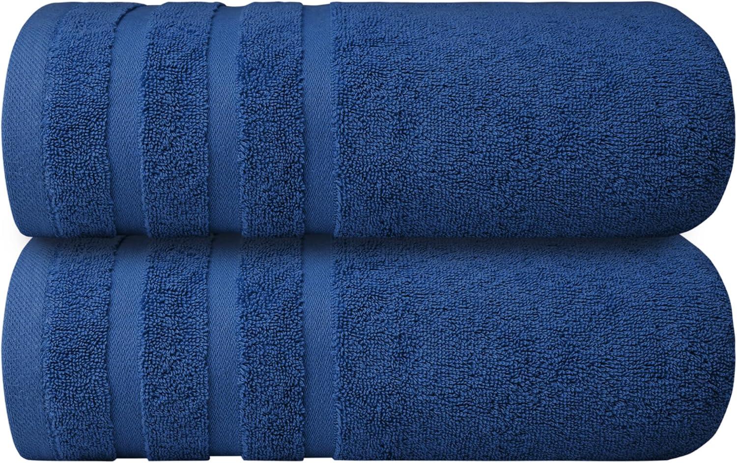 imageInfinitee Xclusives 100 Cotton Luxury Bath Towels Set of 2 27x54 Inches Brilliant White Bath Towels Pack 2Tranquil Navy