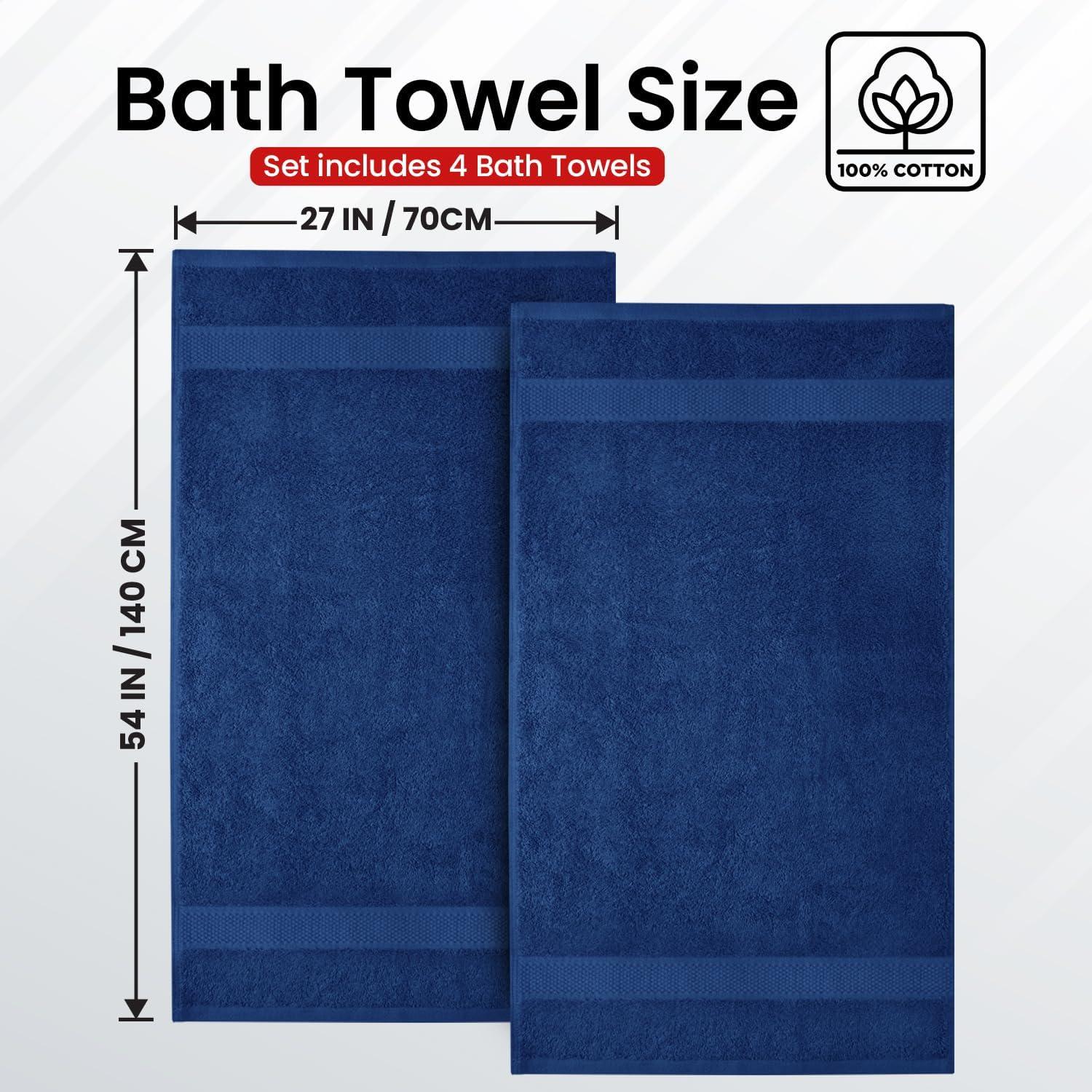 imageInfinitee Xclusives Luxury 100 RingSpun Cotton White Bath Towels Set of 4 27x54 inches Soft Absorbent ampamp QuickDrying Towels for Bathroom Gym Spa ampamp Hotel Use Brilliant White Bath TowelsTranquil Navy