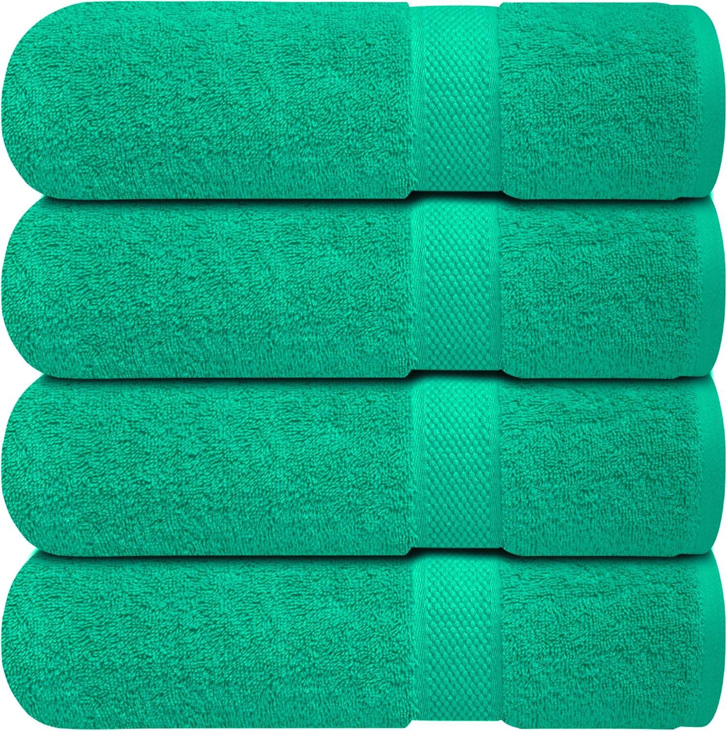 imageInfinitee Xclusives Luxury 100 RingSpun Cotton White Bath Towels Set of 4 27x54 inches Soft Absorbent ampamp QuickDrying Towels for Bathroom Gym Spa ampamp Hotel Use Brilliant White Bath TowelsVivid Green