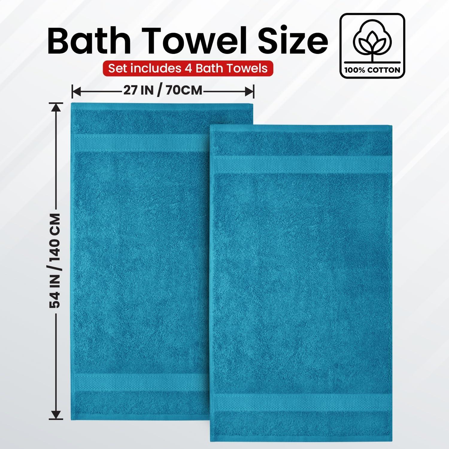 imageInfinitee Xclusives Luxury 100 RingSpun Cotton White Bath Towels Set of 4 27x54 inches Soft Absorbent ampamp QuickDrying Towels for Bathroom Gym Spa ampamp Hotel Use Brilliant White Bath TowelsSerene Teal