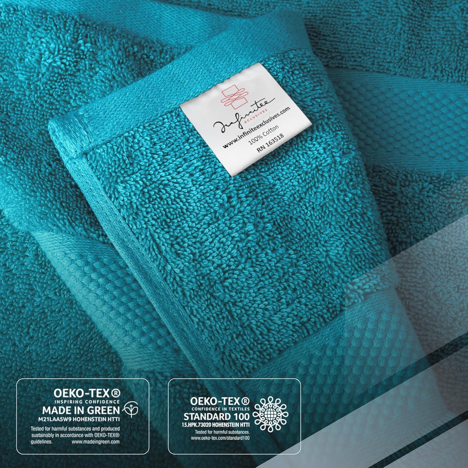 imageInfinitee Xclusives Luxury 100 RingSpun Cotton White Bath Towels Set of 4 27x54 inches Soft Absorbent ampamp QuickDrying Towels for Bathroom Gym Spa ampamp Hotel Use Brilliant White Bath TowelsSerene Teal