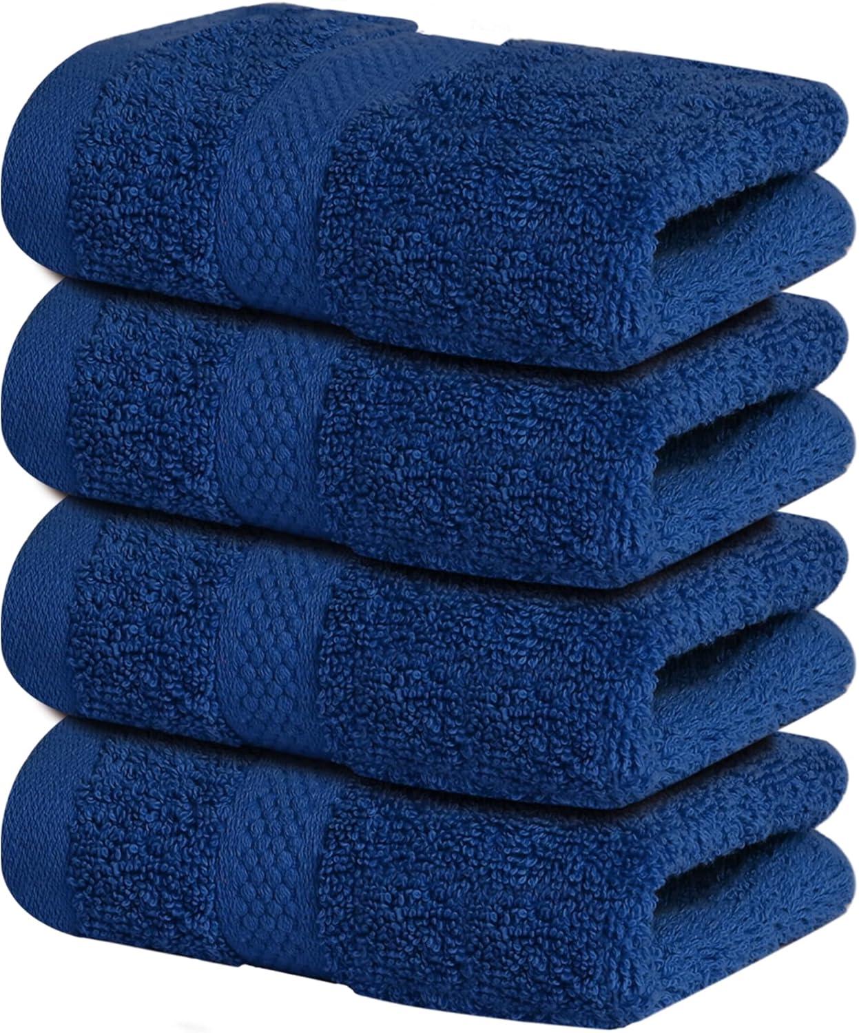 imageInfinitee Xclusives Luxury 100 RingSpun Cotton White Bath Towels Set of 4 27x54 inches Soft Absorbent ampamp QuickDrying Towels for Bathroom Gym Spa ampamp Hotel Use Brilliant White Bath TowelsTranquil Navy