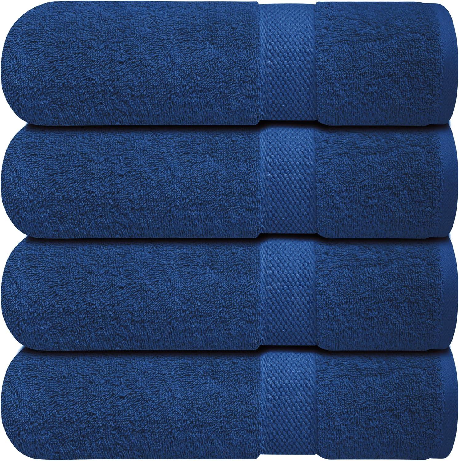 imageInfinitee Xclusives Luxury 100 RingSpun Cotton White Bath Towels Set of 4 27x54 inches Soft Absorbent ampamp QuickDrying Towels for Bathroom Gym Spa ampamp Hotel Use Brilliant White Bath TowelsTranquil Navy