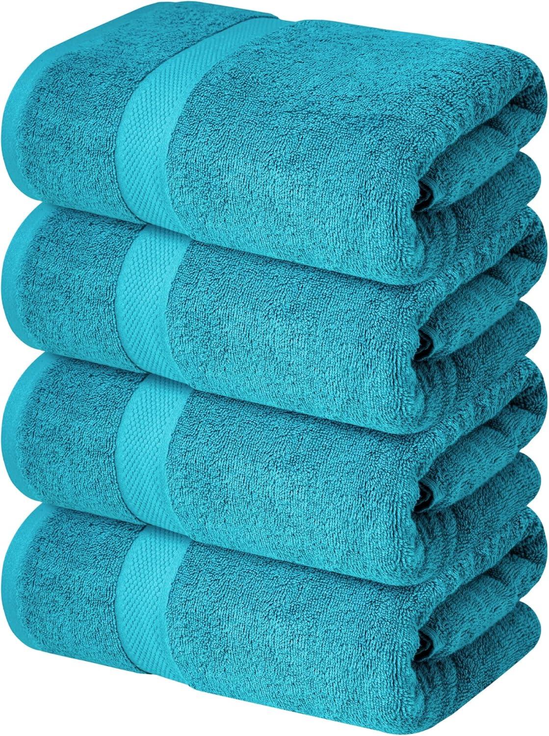 imageInfinitee Xclusives Luxury 100 RingSpun Cotton White Bath Towels Set of 4 27x54 inches Soft Absorbent ampamp QuickDrying Towels for Bathroom Gym Spa ampamp Hotel Use Brilliant White Bath TowelsSerene Teal