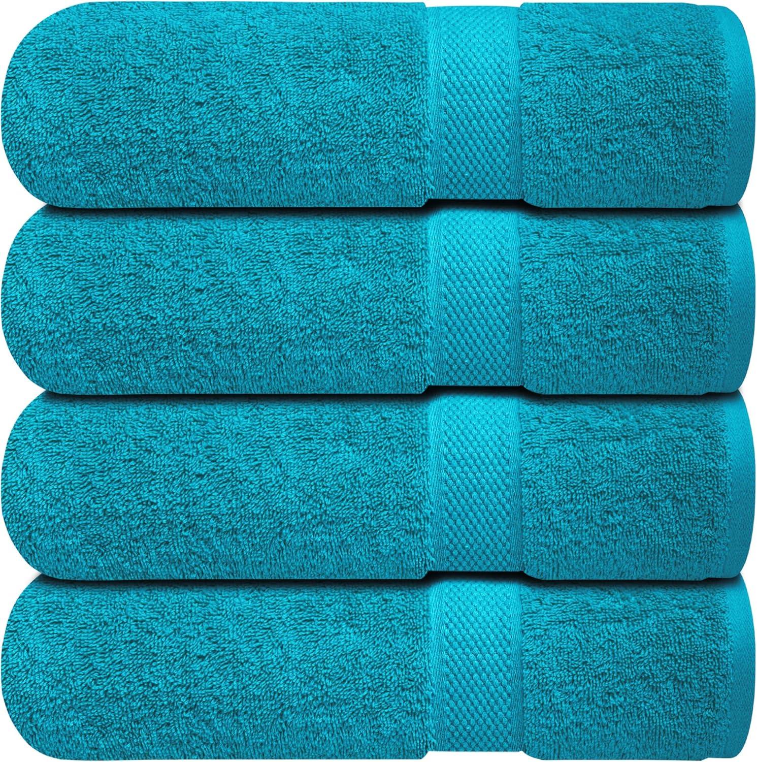 imageInfinitee Xclusives Luxury 100 RingSpun Cotton White Bath Towels Set of 4 27x54 inches Soft Absorbent ampamp QuickDrying Towels for Bathroom Gym Spa ampamp Hotel Use Brilliant White Bath TowelsSerene Teal