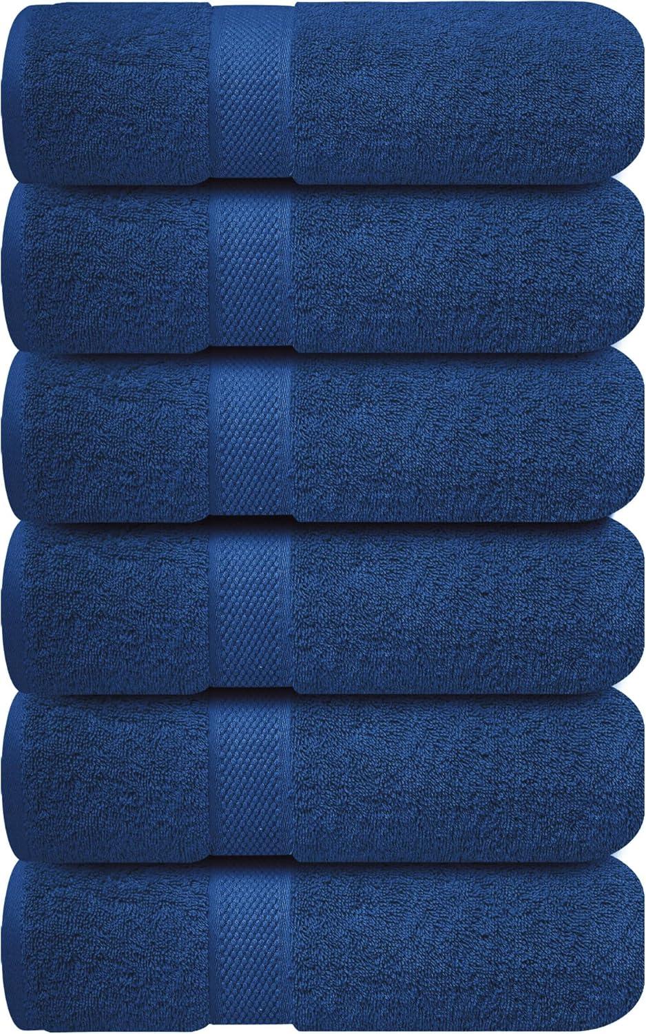 imageInfinitee Xclusives Luxury 100 RingSpun Cotton White Bath Towels Set of 4 27x54 inches Soft Absorbent ampamp QuickDrying Towels for Bathroom Gym Spa ampamp Hotel Use Brilliant White Bath TowelsTranquil Navy