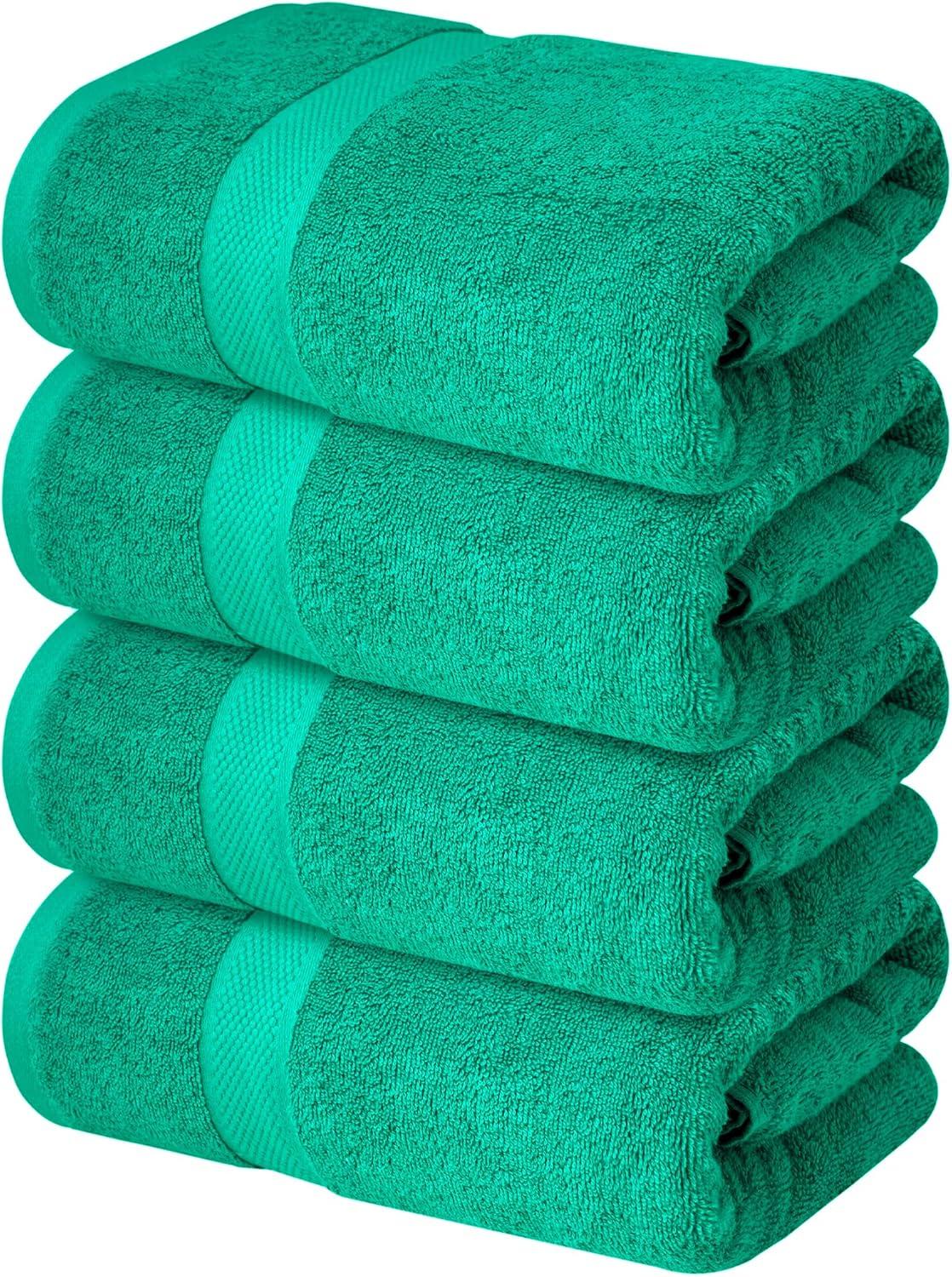 imageInfinitee Xclusives Luxury 100 RingSpun Cotton White Bath Towels Set of 4 27x54 inches Soft Absorbent ampamp QuickDrying Towels for Bathroom Gym Spa ampamp Hotel Use Brilliant White Bath TowelsVivid Green