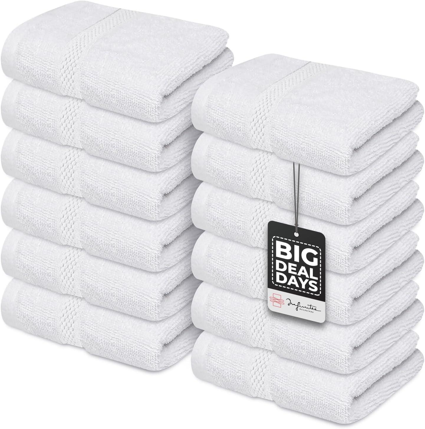 imageInfinitee Xclusives Premium White Hand Towels 6 Pack 16x28 Inches Hotel and Spa Quality Washcloths Set Pack of 12 13x13 Inches 100 Cotton Wash Cloths for Your Body and Face Towels
