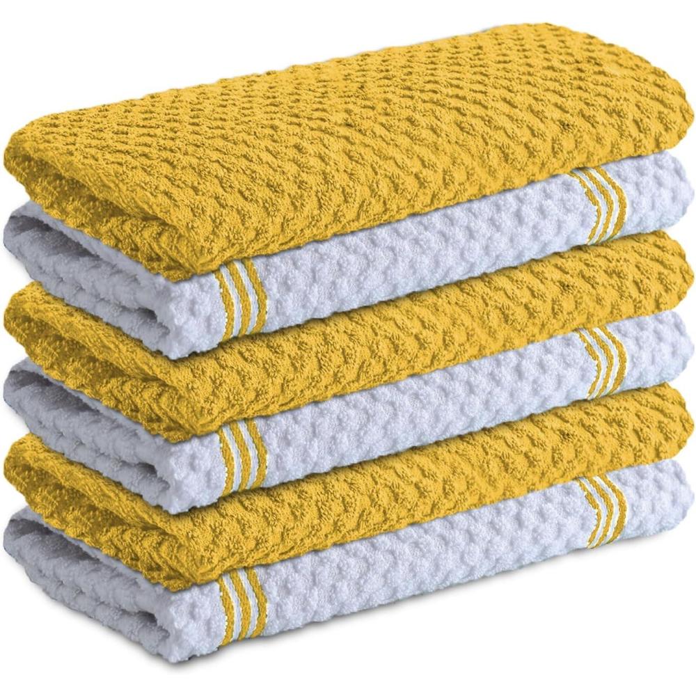 imageInfinitee Xclusives 100 Cotton Kitchen Towels  15x25 Inch Ultra Soft Tea Towel Super Absorbent Terry Dish Towels for Kitchen Linens BlueRadiant Yellow