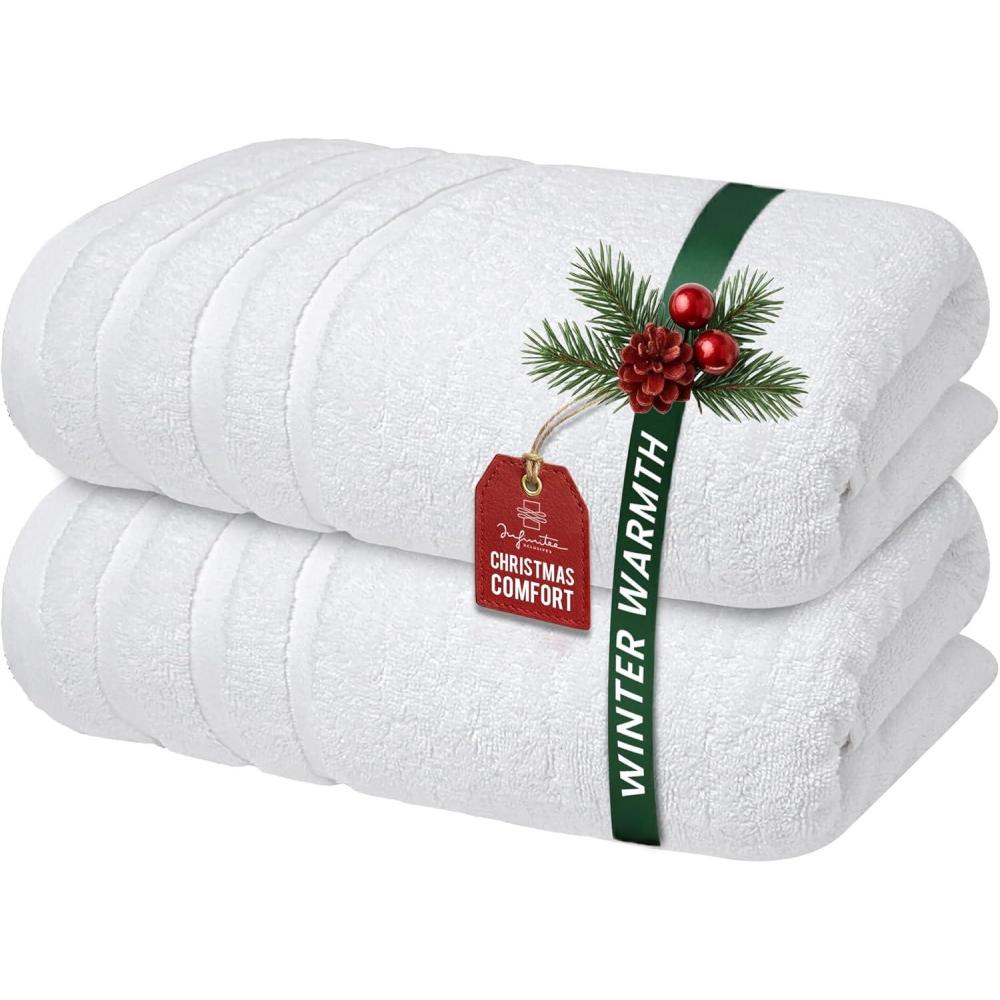 imageInfinitee Xclusives 100 Cotton Luxury Bath Towels Set of 2 27x54 Inches Brilliant White Bath Towels Pack 2Brilliant White