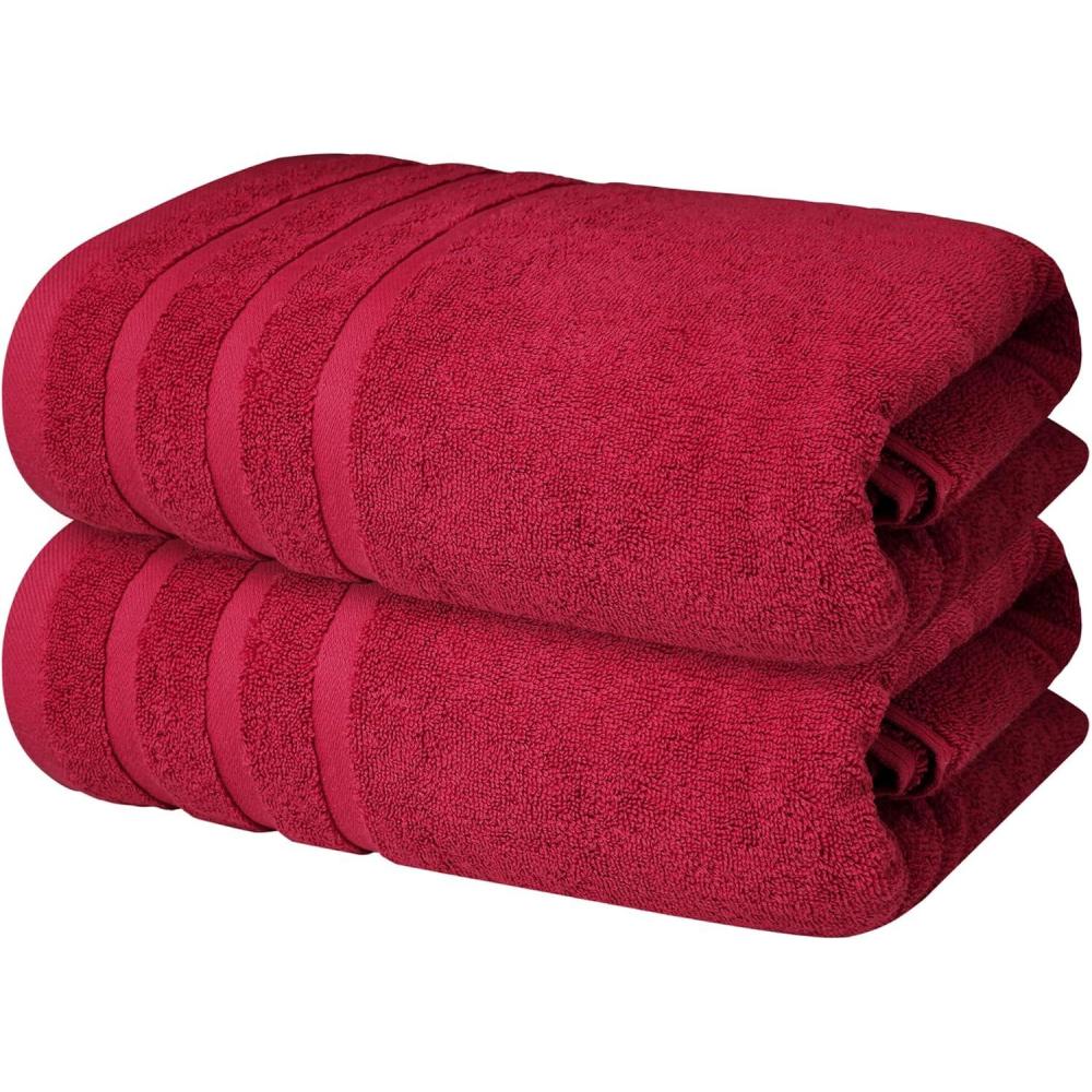imageInfinitee Xclusives 100 Cotton Luxury Bath Towels Set of 2 27x54 Inches Brilliant White Bath Towels Pack 2Burgundy