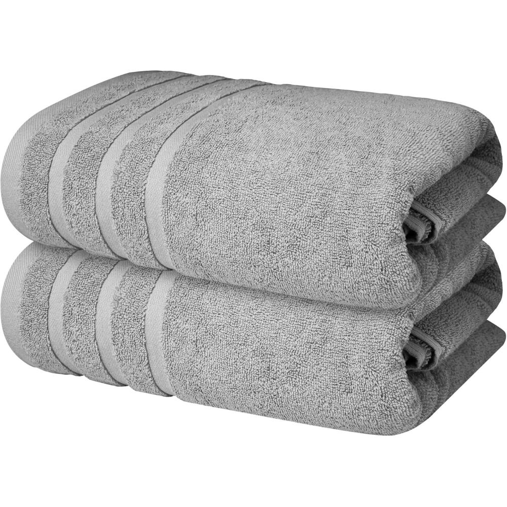 imageInfinitee Xclusives 100 Cotton Luxury Bath Towels Set of 2 27x54 Inches Brilliant White Bath Towels Pack 2Charming Grey
