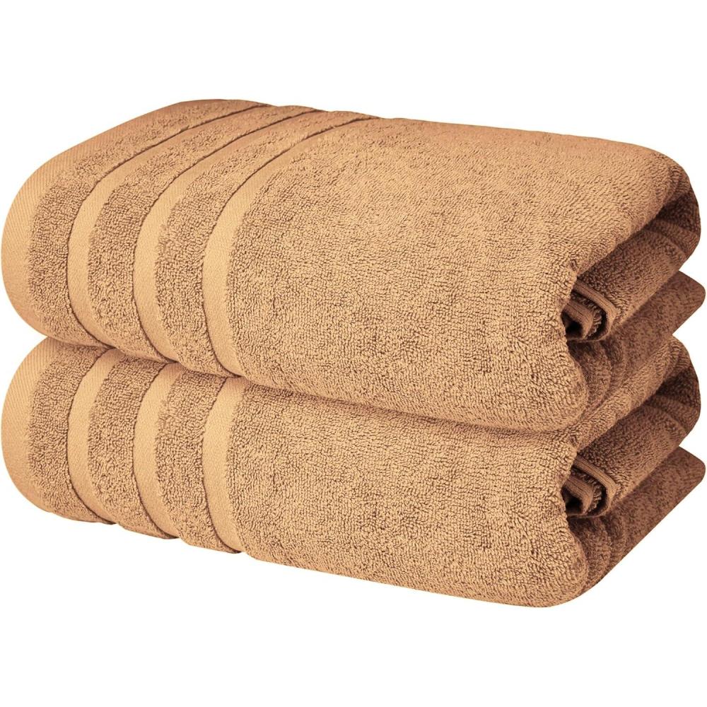 imageInfinitee Xclusives 100 Cotton Luxury Bath Towels Set of 2 27x54 Inches Brilliant White Bath Towels  Pack 2Cosmic Sand