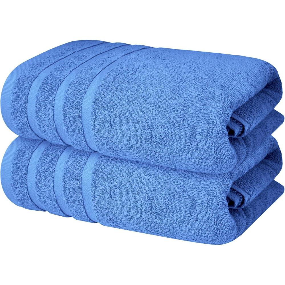imageInfinitee Xclusives 100 Cotton Luxury Bath Towels Set of 2 27x54 Inches Brilliant White Bath Towels  Pack 2Eloquent Blue