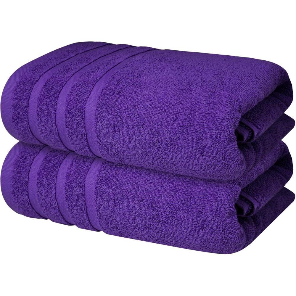 imageInfinitee Xclusives 100 Cotton Luxury Bath Towels Set of 2 27x54 Inches Brilliant White Bath Towels Pack 2Profound Purple